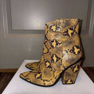 Steve Madden Rarely Yellow Snake Print Ankle Boots